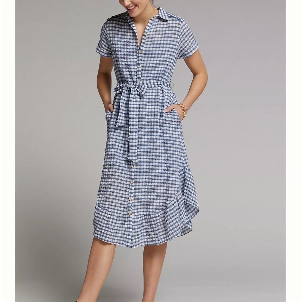 anthropologie finley gingham midi shirtdress